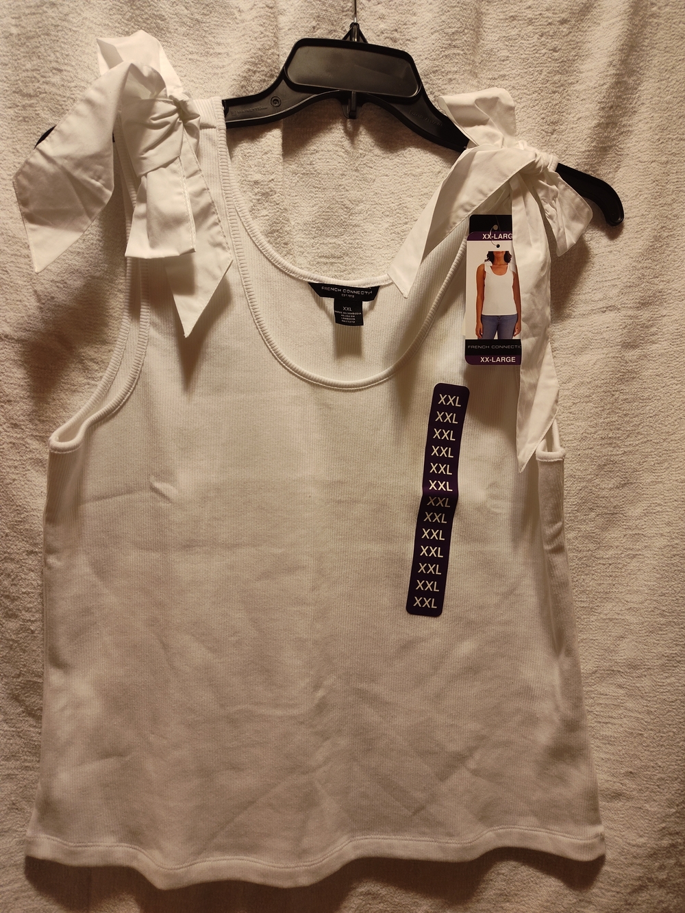 French Connection White Tie-Shoulder Ribbed Tank Top